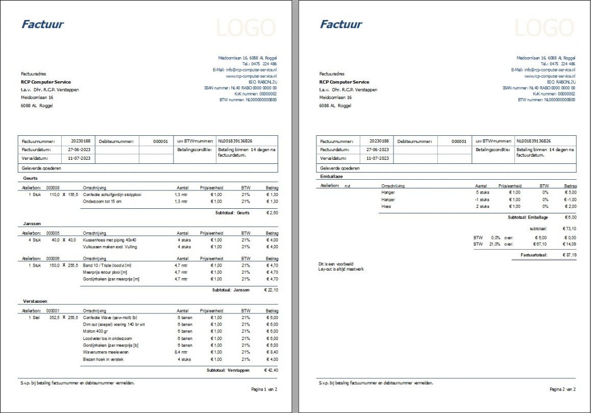 ILBS Gordijnatelier - Factuur ILBS Gordijnatelier Software